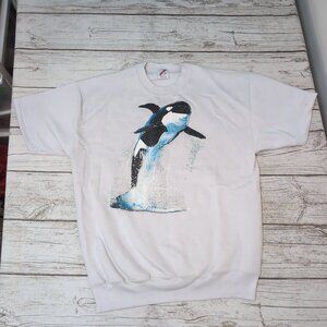 Vintage Jerzees Orca Graphic Sweatshirt White Animal Print USA Made – Unisex L